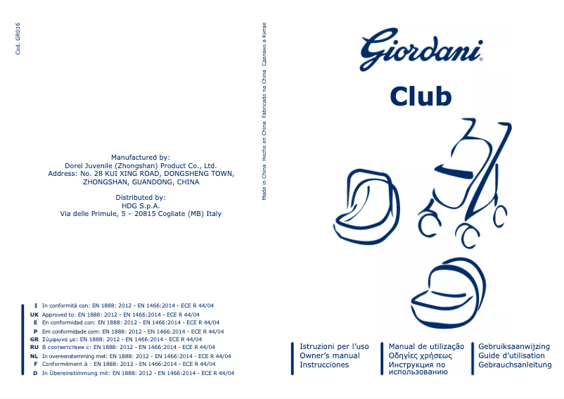 Page 1 de la notice Manuel utilisateur Giordani Club