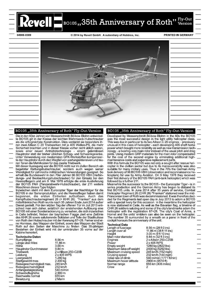 Page 1 de la notice Manuel utilisateur Revell BO 105
