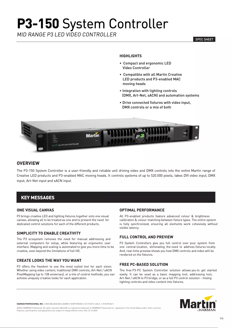 Page 1 de la notice Fiche technique Martin P3-150
