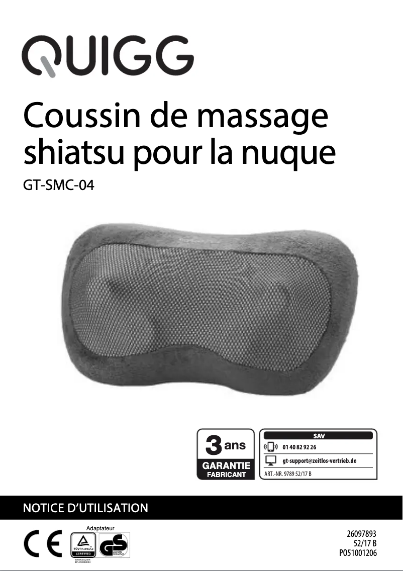 Page 1 de la notice Manuel utilisateur Quigg GT-SMC-04