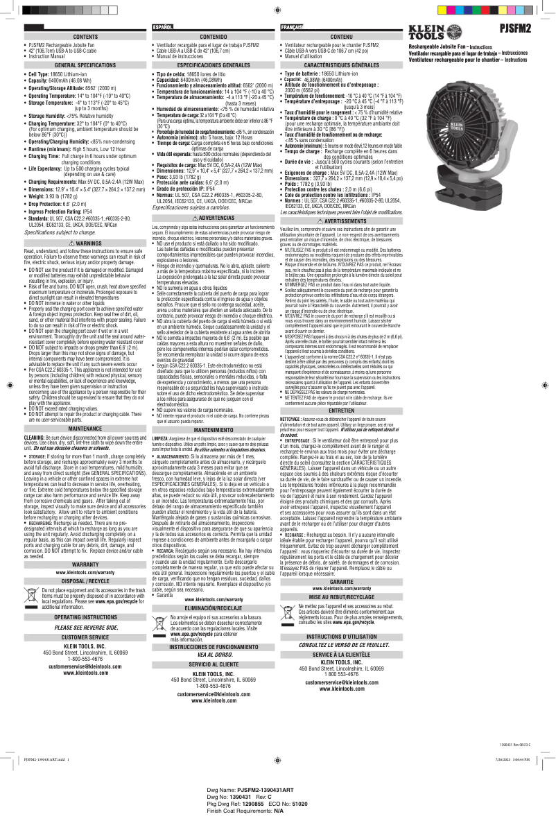 Page 1 de la notice Manuel utilisateur Klein Tools PJSFM2