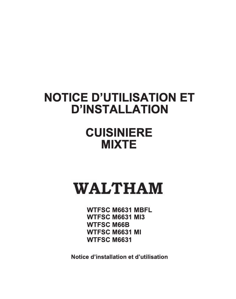 Page n°1 - Manuel utilisateur Waltham WTFSC M6631 MBFL