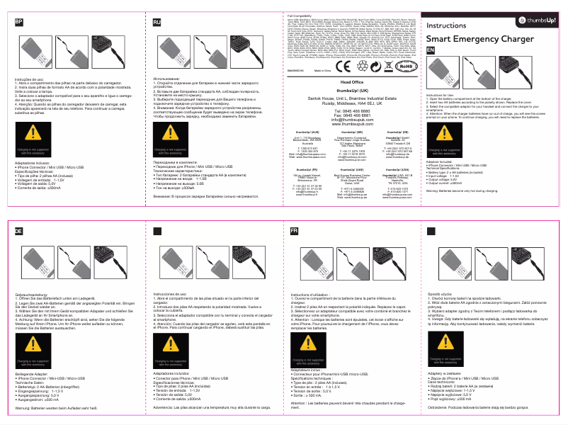 Page 1 de la notice Manuel utilisateur Thumbs Up Smart Emergency Charger