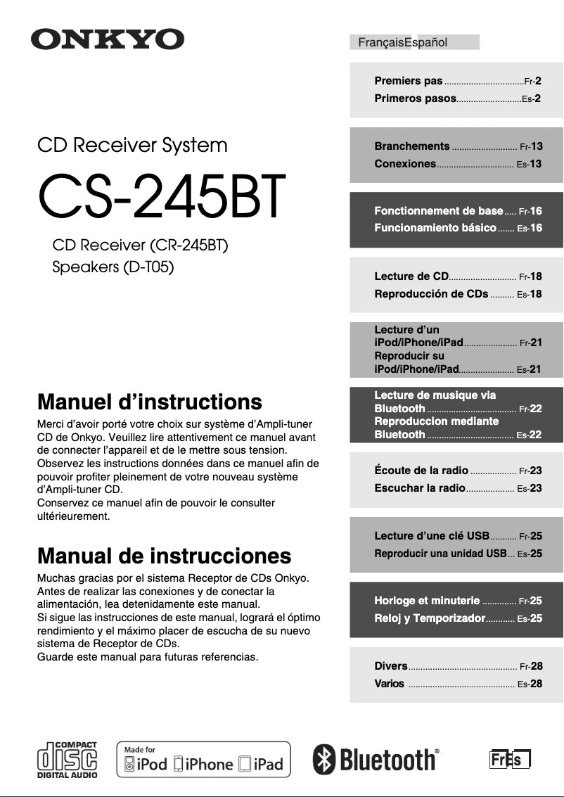 Page 1 de la notice Manuel utilisateur Onkyo CS-245BT