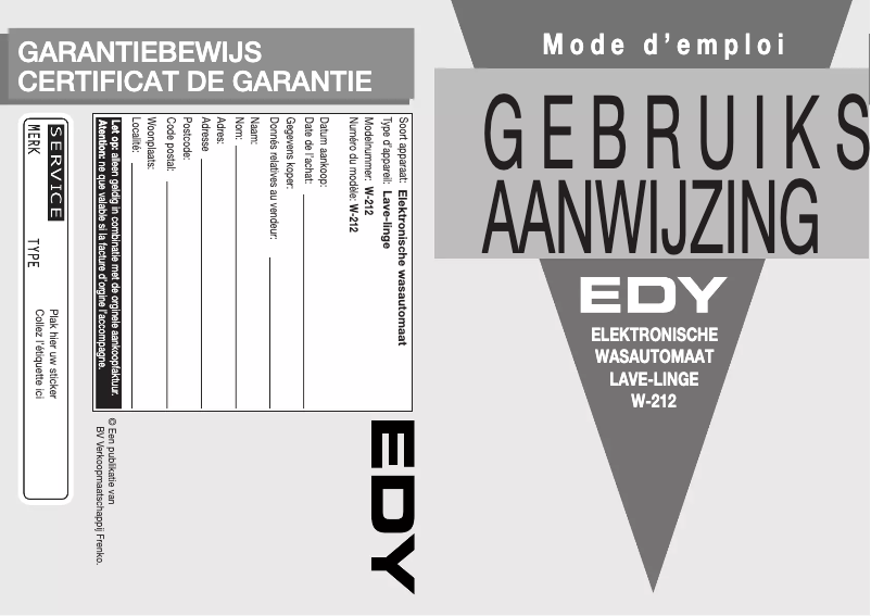 Page 1 de la notice Manuel utilisateur Edy W-212