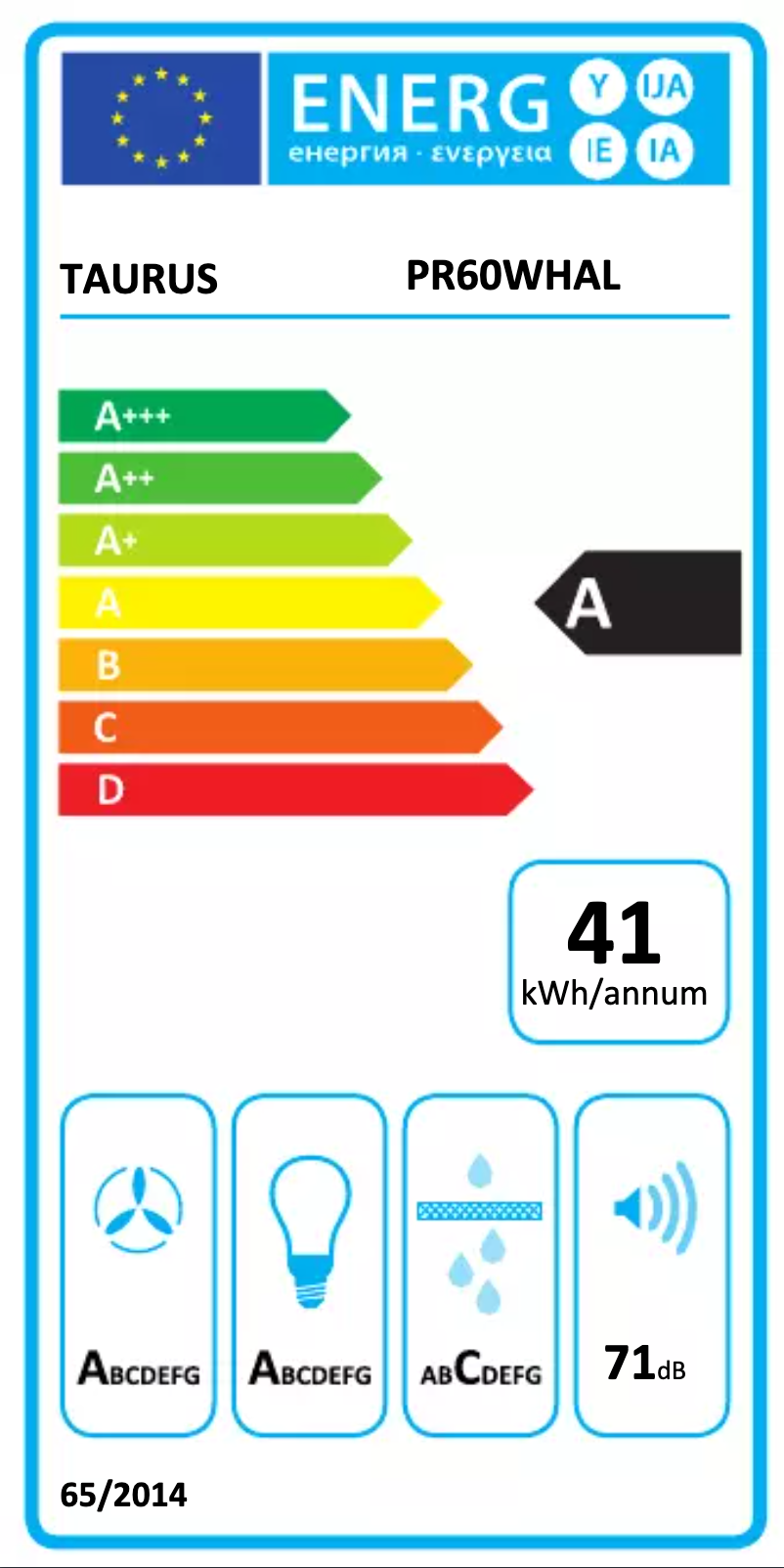 Page 1 de la notice Label énergétique Taurus PR60WHAL