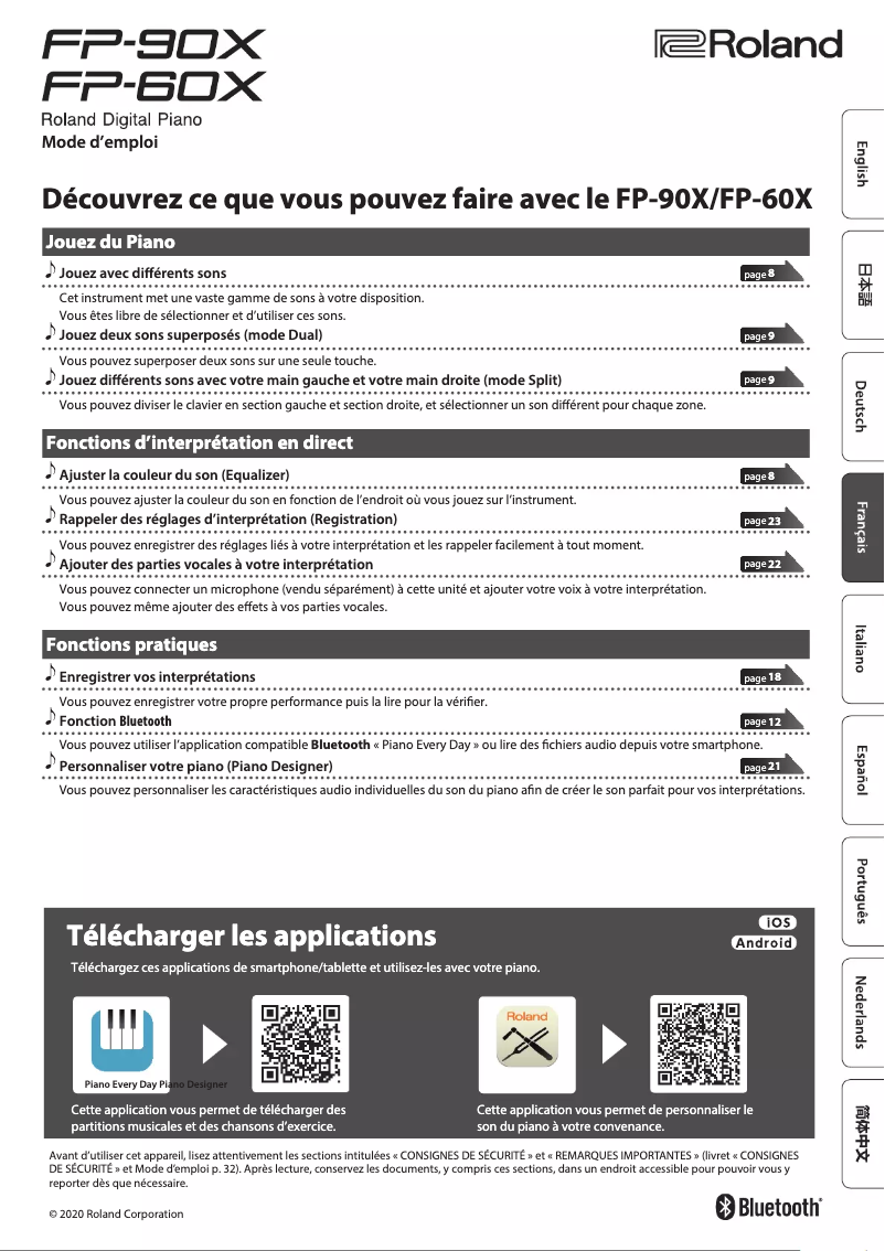 Page 1 de la notice Manuel utilisateur Roland FP-90X
