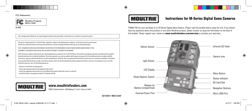 Page 1 de la notice Manuel utilisateur Moultrie D-40i