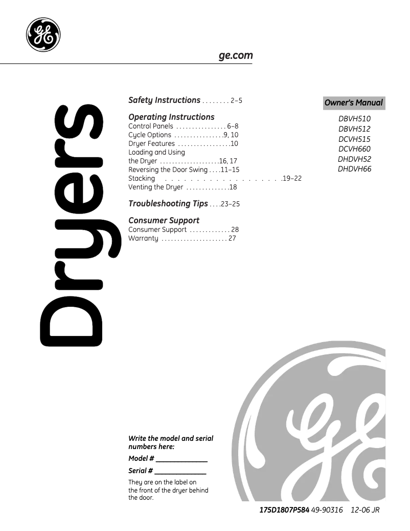 Image de la première page du manuel de l'appareil DBVH510EHWW