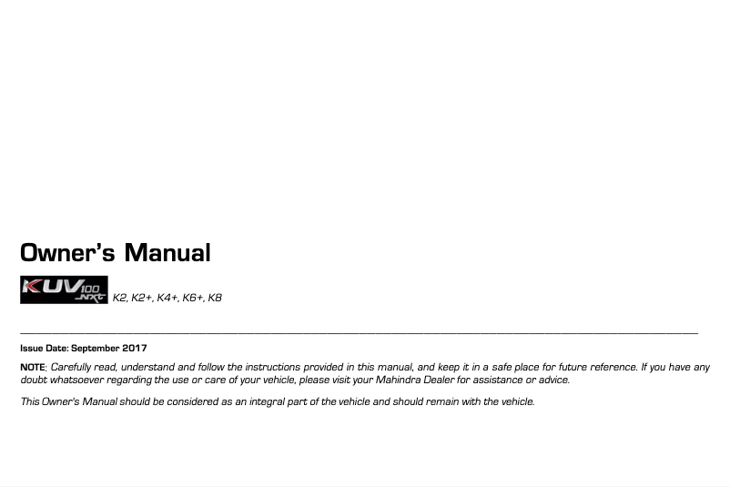 Page 1 of the manual User Manual Mahindra KUV100 NXT (2017)