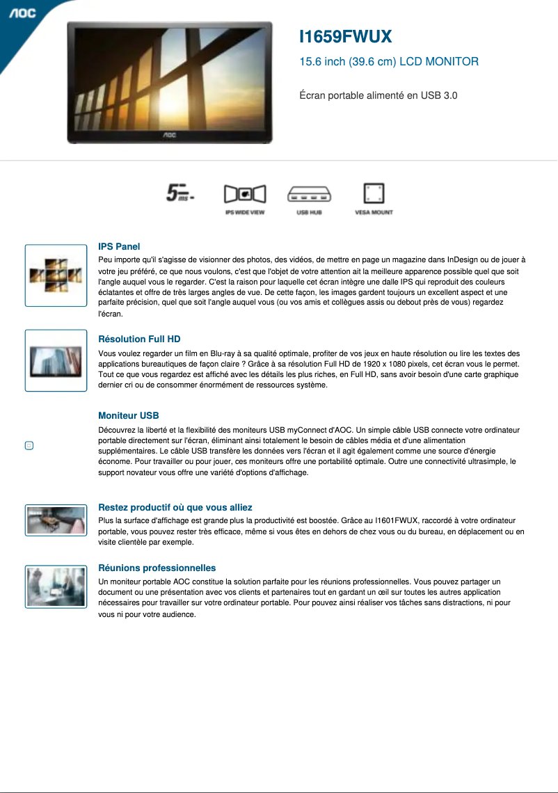 Page 1 de la notice Manuel utilisateur AOC I1659FWUX