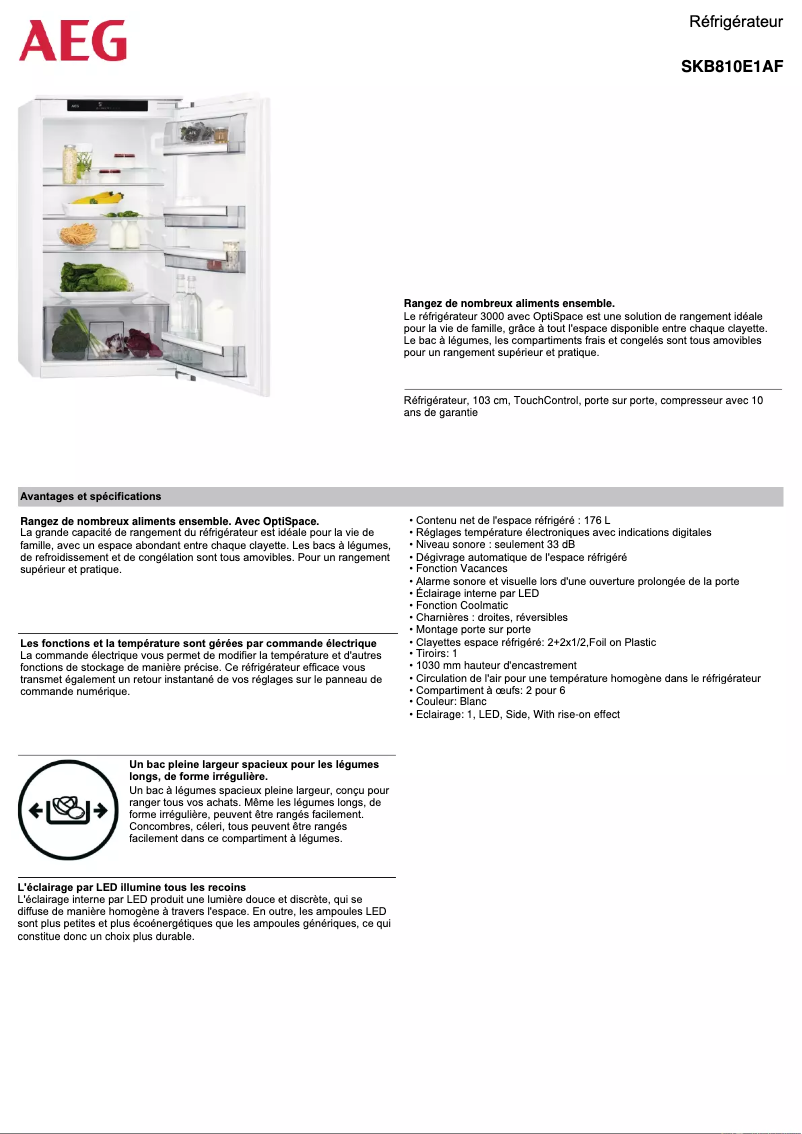 Page n°1 - Fiche technique AEG SKB810E1AF