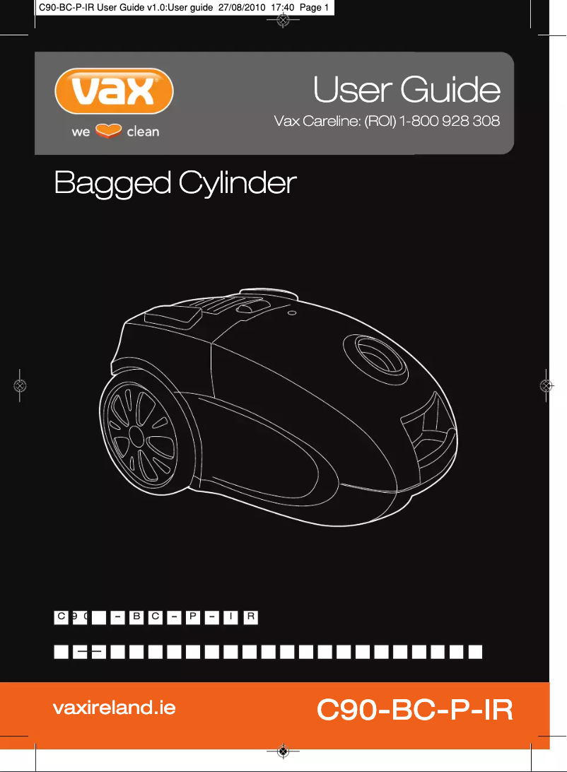 Page 1 de la notice Manuel utilisateur Vax C90-BC-P-IR