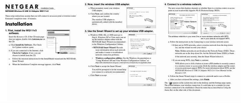 Page 1 de la notice Guide d'installation Netgear WG111V3