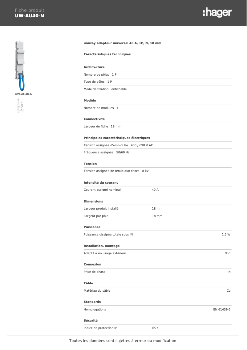 Image de la première page du manuel de l'appareil UW-AU40-N