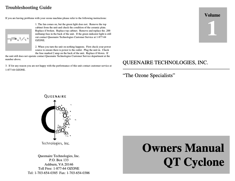 Page n°1 - Manuel utilisateur Queenaire QT Cyclone QTC1250