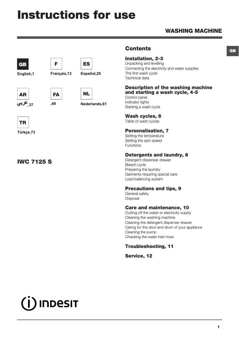 Página 1 del manual Manual de usuario Indesit IWD 7125 B