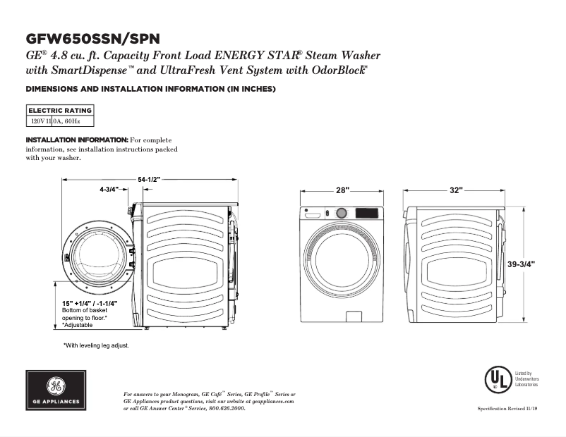 First page image of the manual for GFW650SPNSN