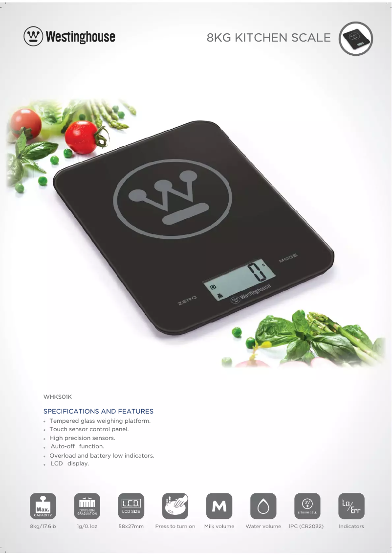 Page 1 de la notice Fiche technique Westinghouse WHKS01K