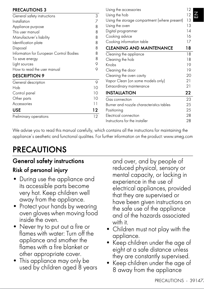 Page 1 de la notice Manuel utilisateur Smeg CS9GMWHA2