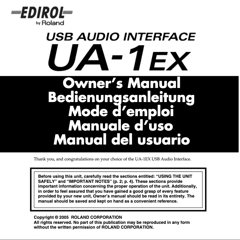 Page 1 de la notice Manuel utilisateur Roland UA-1EX
