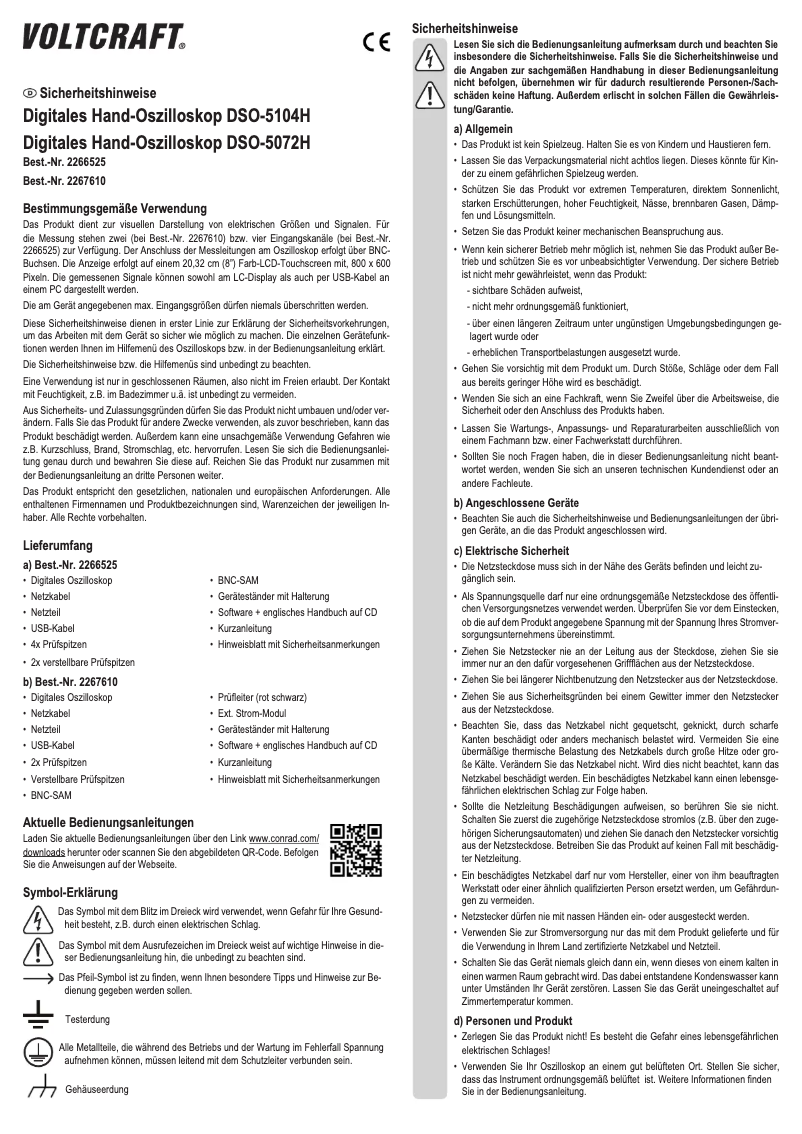 Page 1 de la notice Manuel utilisateur Voltcraft DSO-5104H