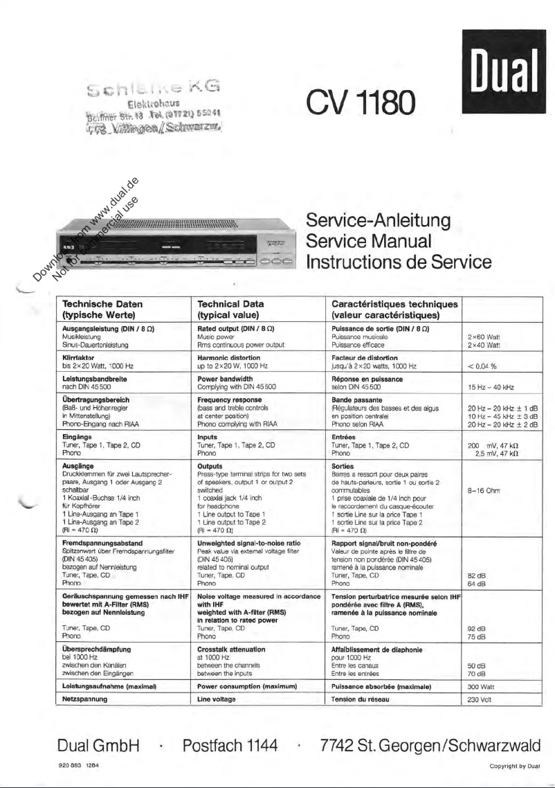 Page 1 de la notice Manuel utilisateur Dual CV 1180