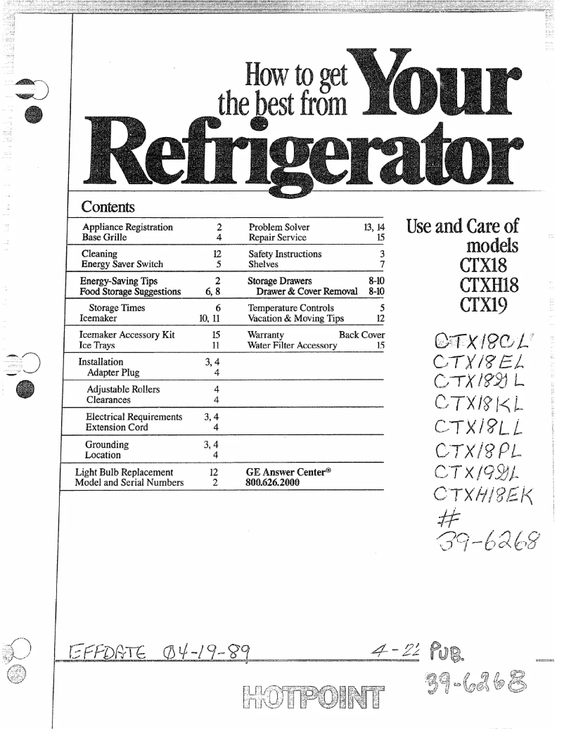 Image de la première page du manuel de l'appareil CTX19MACWW