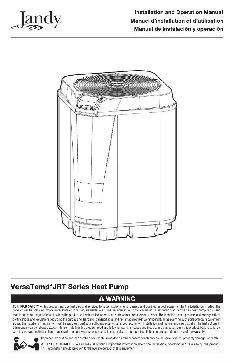 Image de la première page du manuel de l'appareil VersaTemp JRT2500R