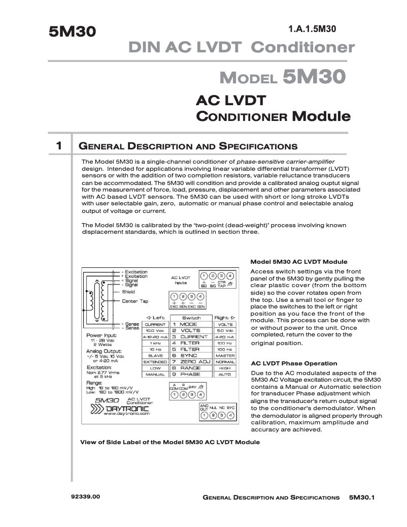 Page 1 de la notice Manuel utilisateur Daytronic 5M30