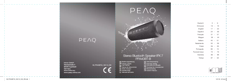 Page 1 de la notice Manuel utilisateur PEAQ PPA40BT-B