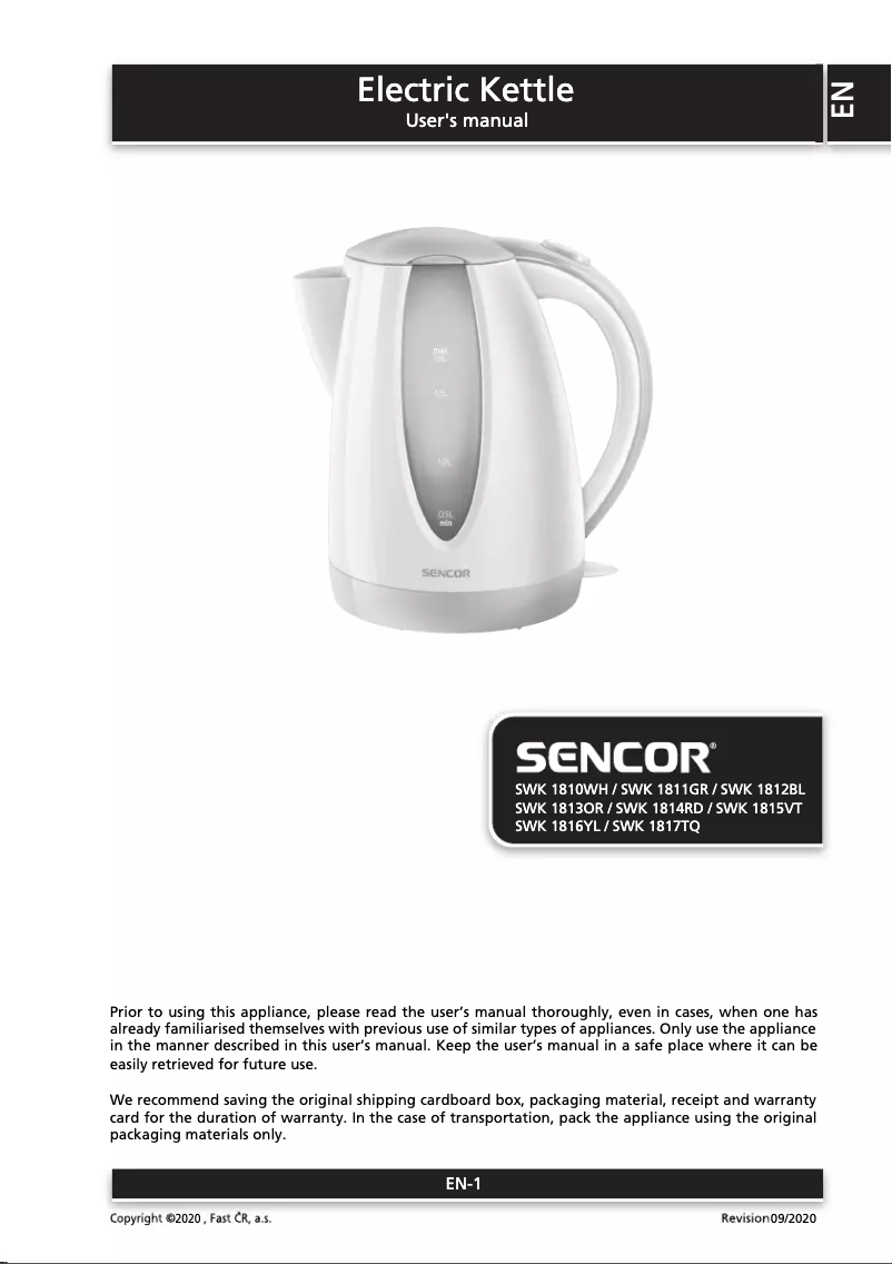 Page n°1 - Manuel utilisateur Sencor SWK 1812BL