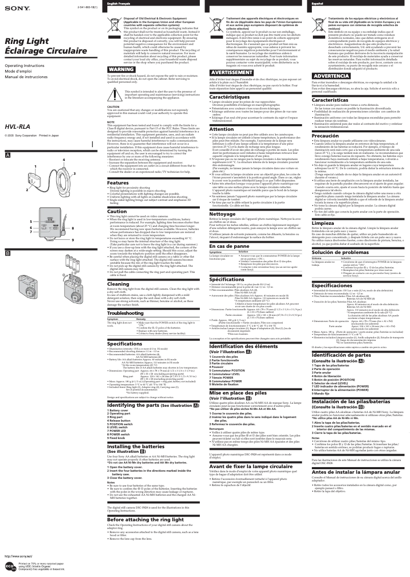 Page 1 de la notice Manuel utilisateur Sony HVL-RLA