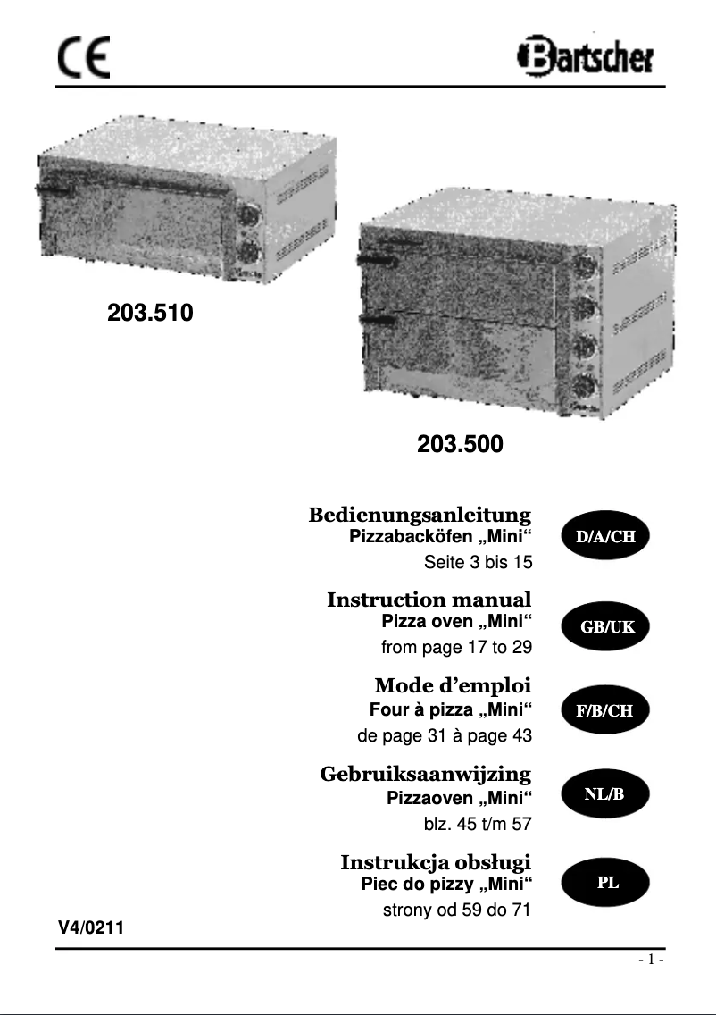 Page 1 de la notice Manuel utilisateur Bartscher 203.500