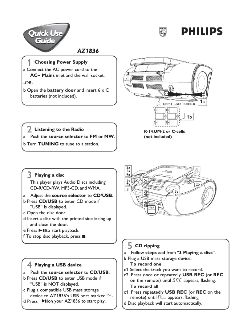 Página 1 del manual Guía de inicio rápido Philips AZ1836
