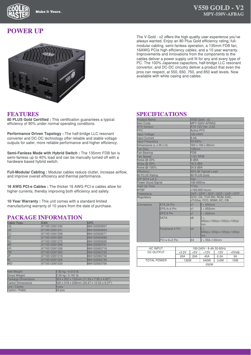 Page n°1 - Manuel utilisateur Cooler Master V550 Gold-v2