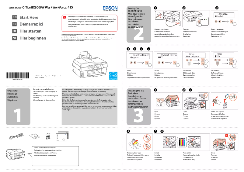 Page 1 de la notice Guide d'installation Epson Stylus Office BX305FW
