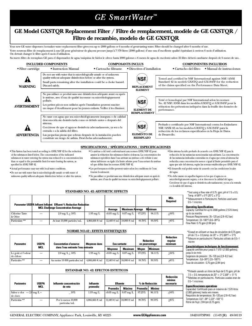 Page n°1 - Manuel utilisateur GE GXSTQR
