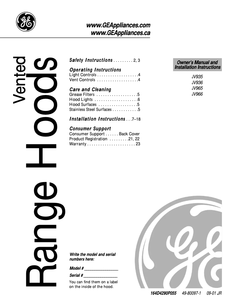 Imagen de la primera página del manual del dispositivo JV936LSSC