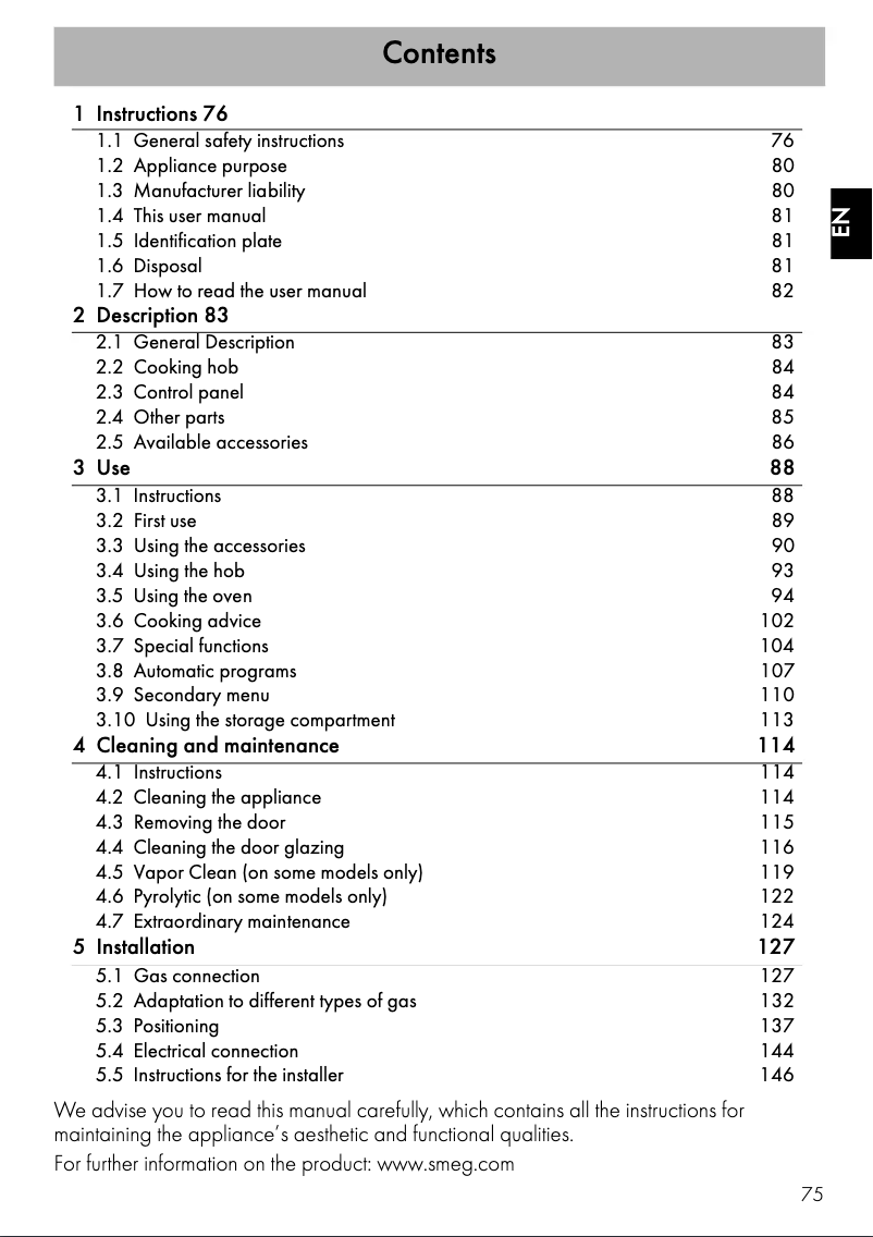 Page 1 de la notice Mode d'emploi Smeg CPF9GMX