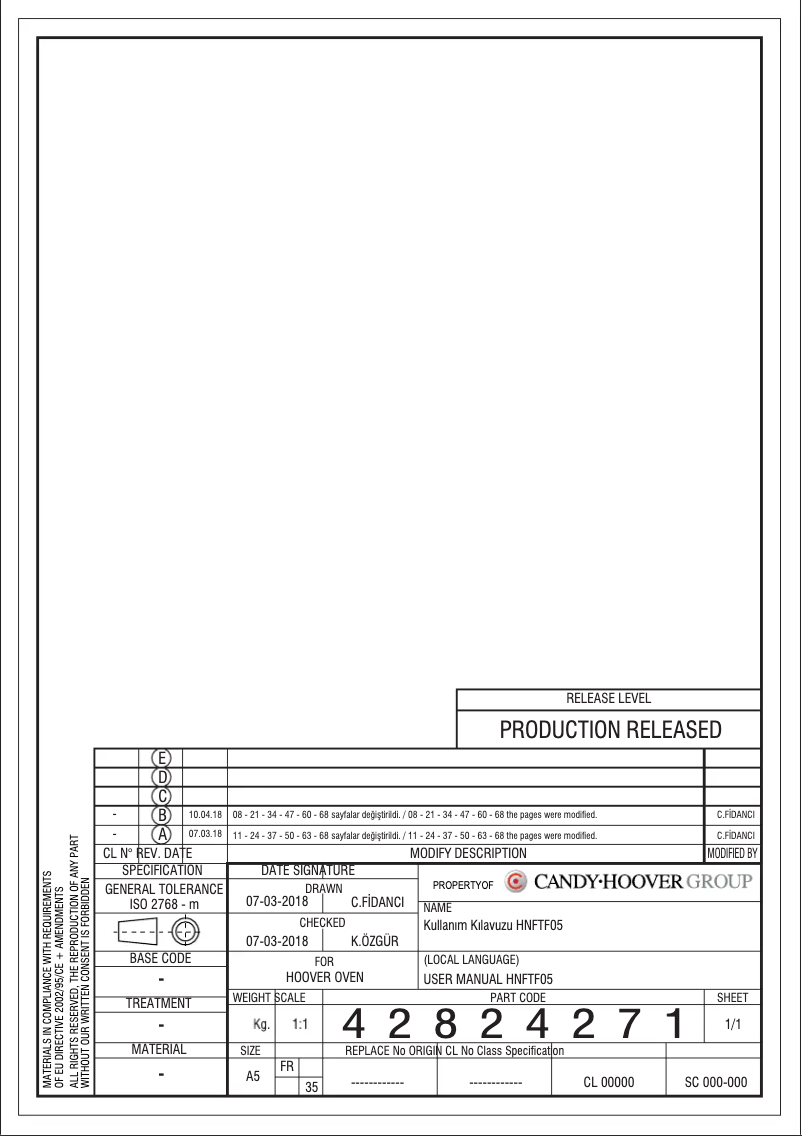 Page 1 de la notice Manuel utilisateur Hoover HOE7173IN WIFI