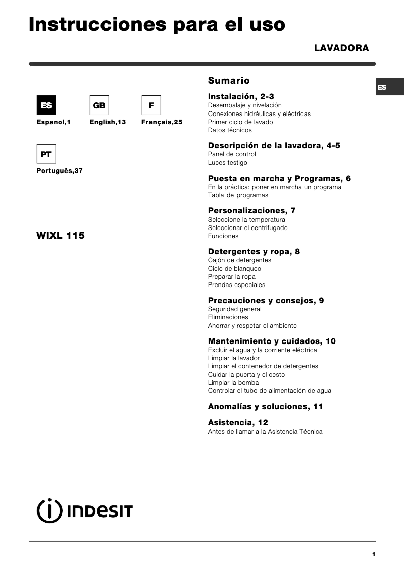 Image de la première page du manuel de l'appareil WIXL 115