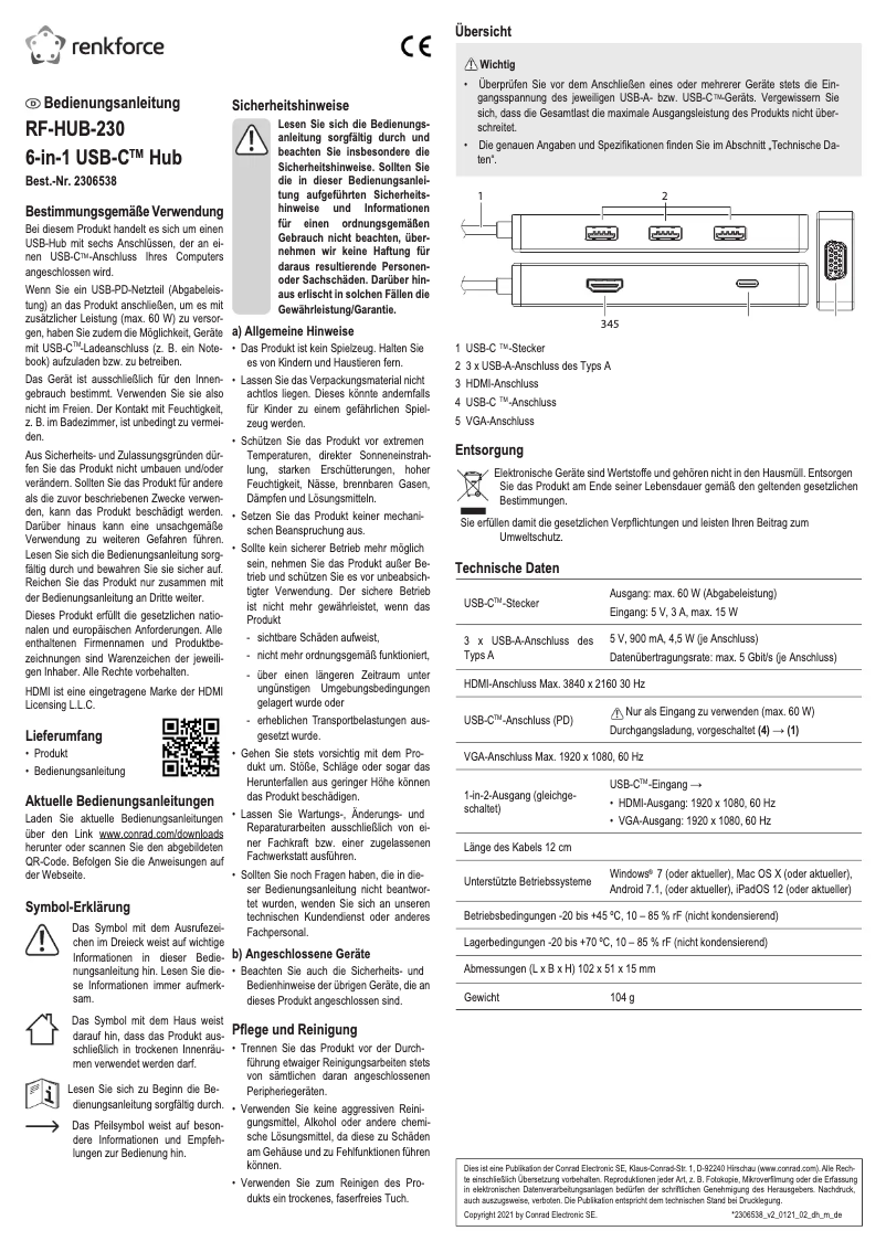 Page n°1 - Manuel utilisateur Renkforce RF-HUB-230