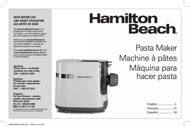 Page 1 de la notice Mode d'emploi Hamilton Beach 86650