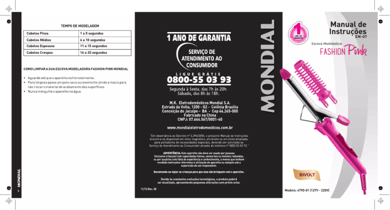 Page n°1 - Manuel utilisateur Mondial Fashion Pink EM-07