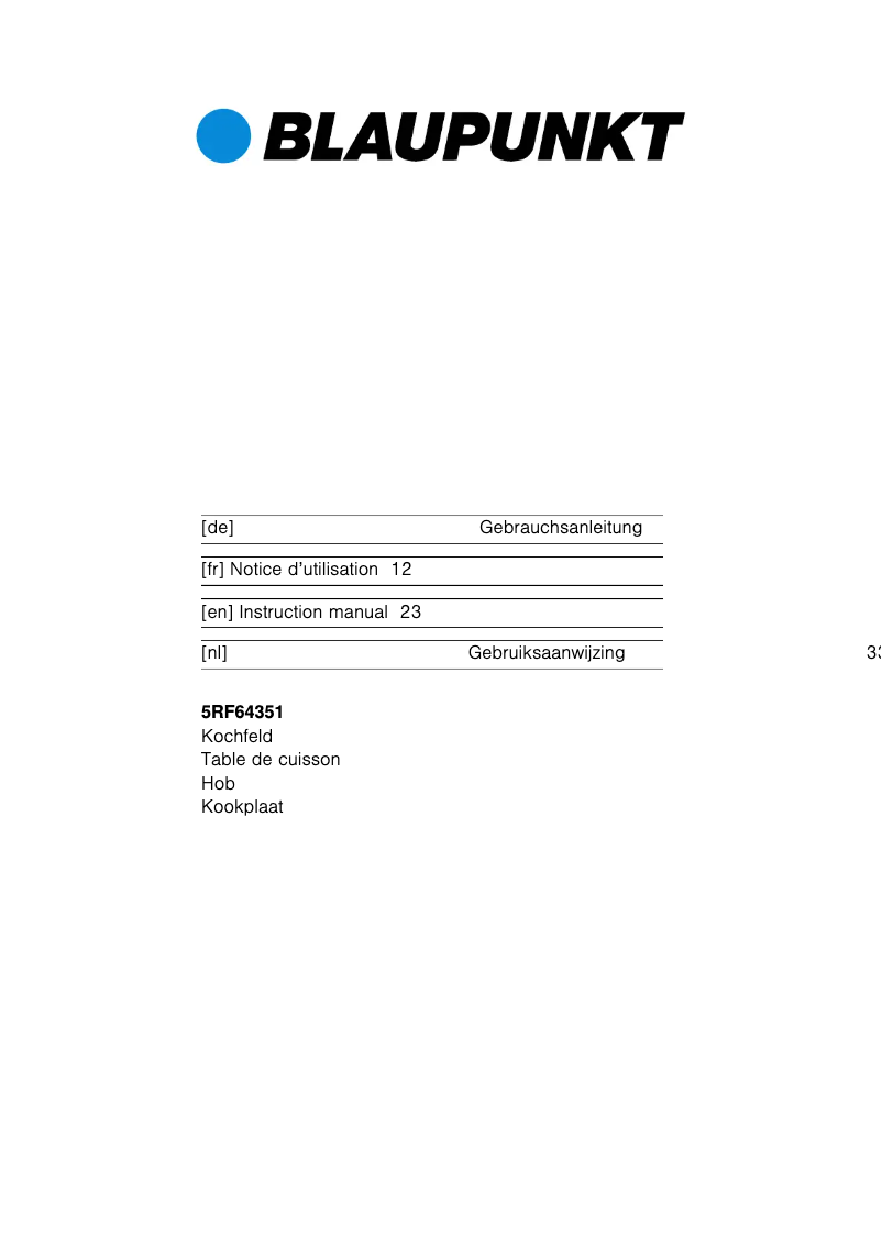 Página 1 del manual Manual de instrucciones Blaupunkt 5RF64351