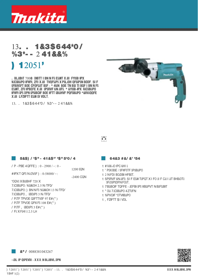 Page n°1 - Fiche technique Makita HP2051F