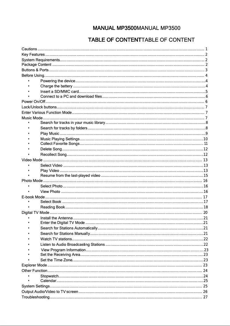 Page 1 de la notice Manuel utilisateur Difrnce MP3500