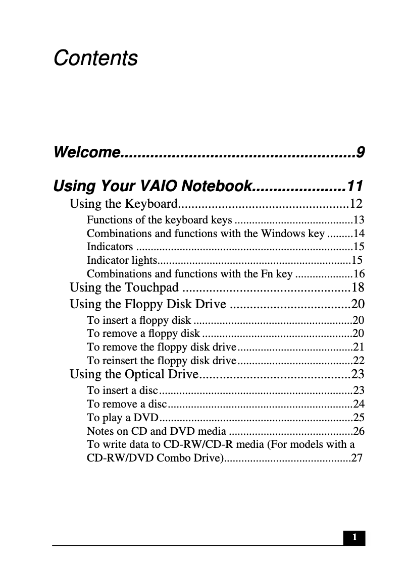 Image de la première page du manuel de l'appareil Vaio PCG-FX390K