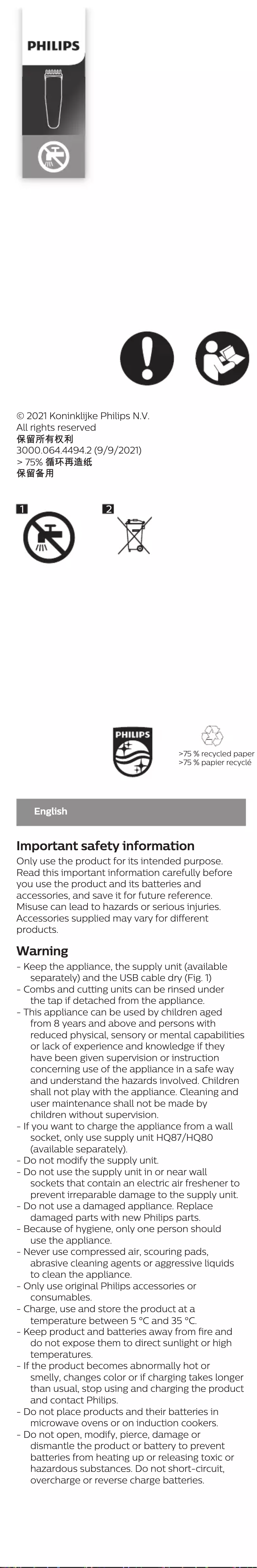 Page 1 de la notice Manuel utilisateur Philips Series 1000 BT1230